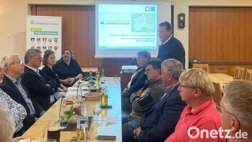 Bürgermeister, Geschäftsstellenleiter, Mitglieder der Stadt-, Markt- und Gemeinderäte sowie Vertreter des Amtes für Ländliche Entwicklung (ALE) Oberpfalz trafen sich zur Abschlussvorstellung des Kernwegenetzkonzeptes der ILE Schwarzach-Regen. Bild: Tanja Weinberger
