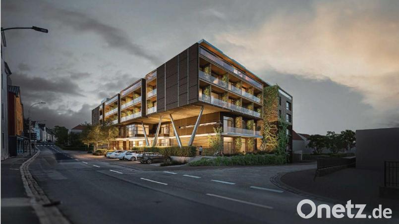 So soll der ehemalige Möbel Gürtler in der Amberger Schlachthausstraße aussehen, wenn er zu einem Appartement-Haus mit 130 Wohnungen umgebaut ist. Bild: Orange