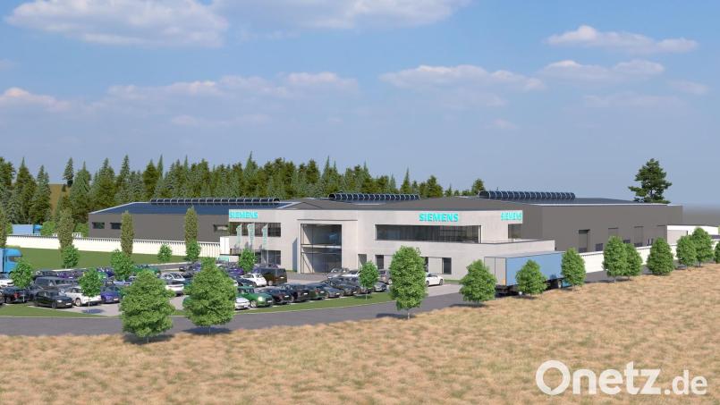 So soll das neue Siemens-Werk in Luhe-Wildenau ausschauen. Im Oktober 2027 soll dort die Serienproduktion von Batteriesystemen für Züge starten. Bild: Dimonda Projektbau GmbH