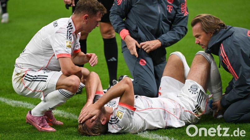 Harry Kane hat sich beim Bayern-Sieg in Frankfurt offenbar nicht schwerer verletzt. Bild: Arne Dedert/dpa