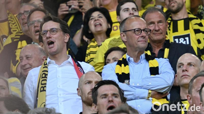 Als Besucher eines BVB-Spiels im Mai 2023: Bundeskanzler Friedrich Merz. (Archiv) Bild: Bernd Thissen/dpa