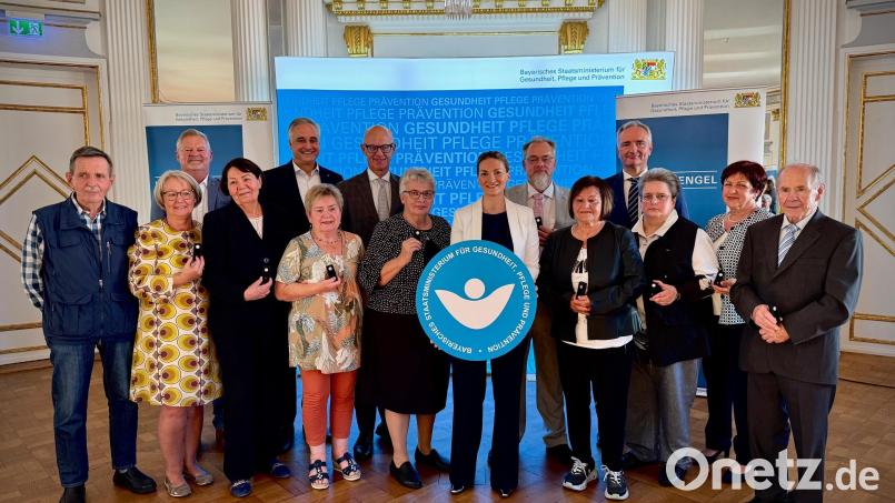 Gesundheitsministerin Judith Gerlach (Siebte von rechts) zeichnete die Preisträger aus. Darunter waren auch vier aus dem Landkreis Amberg-Sulzbach und ein Mann aus Amberg. Bild: Bayerisches Staatsministerium für Gesundheit, Pflege und Prävention