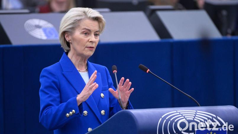 Kommissionspräsidentin Ursula von der Leyen rief angesichts der Bedrohungen aus Russland dazu auf, darauf nicht nur zu reagieren, sondern auch abzuschrecken. Bild: Pascal Bastien/AP/dpa