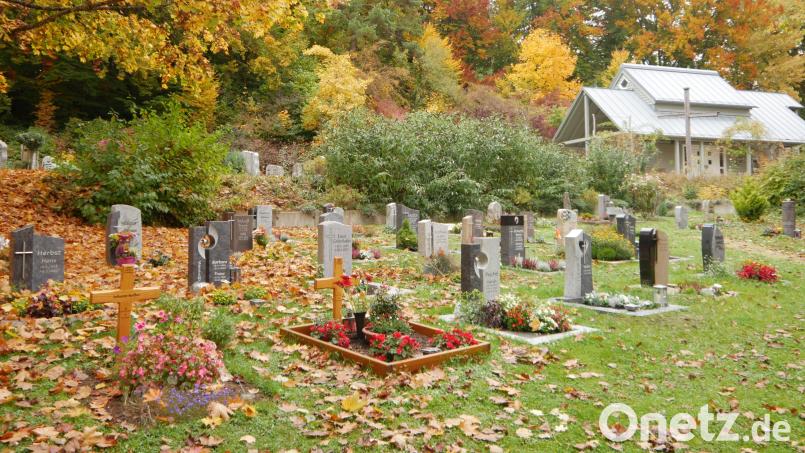 Herbstliche Stimmung auf dem Waldfriedhof in Illschwang. Auf Beschluss des Gemeinderats Illschwang werden die Gebühren für die verschiedenen Grabstellen und für die Stelenkammern, auch auf dem Friedhof in Bachetsfeld, zum 1. November 2025 angepasst. Bild: no