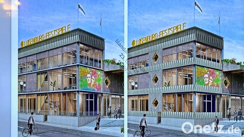 Etwas weniger Glas als ursprünglich geplant hat die neue Fassade des Hauses der Luisenburg (rechtes Bild). Grafik: Rethmeierschlaich Architekten