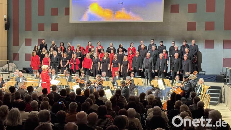 Das Jubiläumskonzert des Firmen-Chors &quot;Singing Witt&quot; und der Hofer Symphoniker in der Max-Reger-Halle war ausverkauft. Bild: mgo