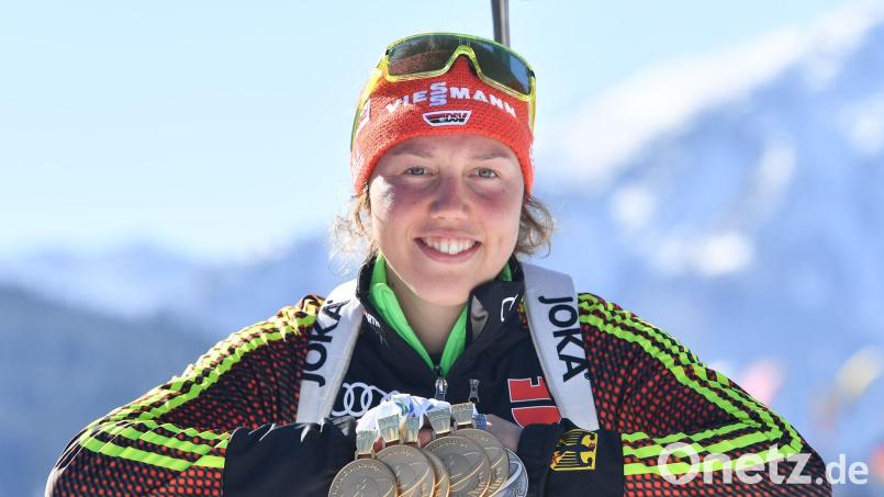 Biathletin Laura Dahlmeier schaffte bei der WM 2017 Historisches. Bild: picture alliance / Martin Schutt/dpa-Zentralbild/dpa