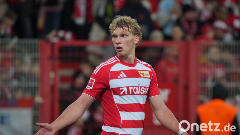 Union Berlins Leopold Querfeld freut sich auf die Duelle mit Harry Kane. Bild: Soeren Stache/dpa