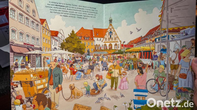 Ganz schön was los am Marktplatz im Amberger Wimmelbuch. Bild: Wolfgang Steinbacher