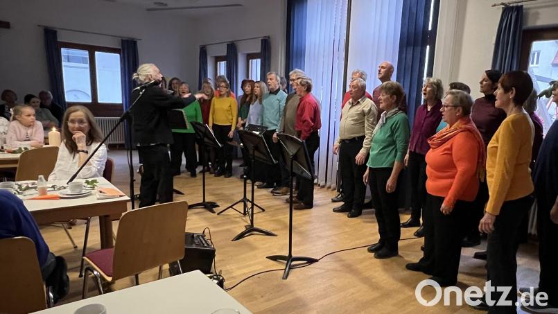 Dorothea (sitzend, links) und Hans (Mitte, rotes Hemd) Bauer feierten jetzt ihren 140. Geburtstag mit dem Multi-Chor und für einen guten Zweck. Bild: mma