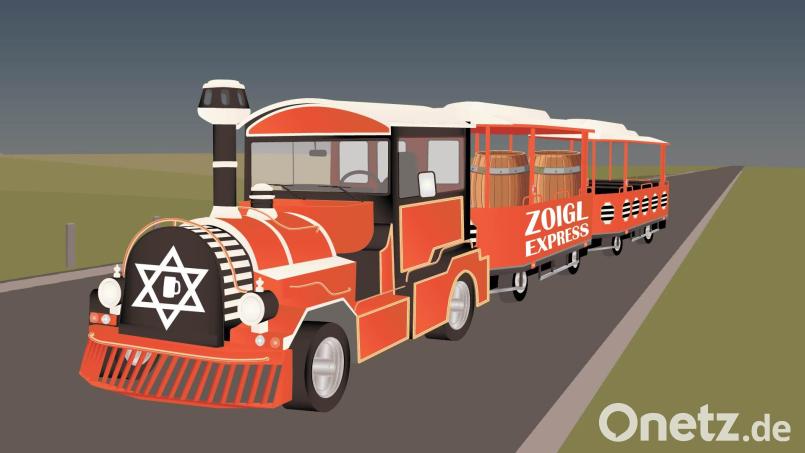 Biergenuss in der Bimmelbahn: So in etwa könnte der Mitterteicher Zoigl-Express aussehen. Grafik: Thongchainak, d40xboy (Adobe Stock) / Franka Eichl