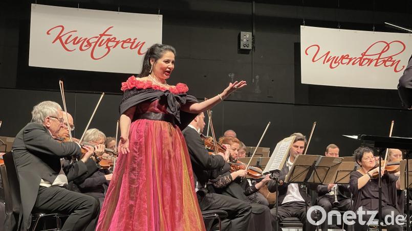 Sopranistin Eva Himmer Štruplová begeisterte rund 300 Gäste in der Schwarzachtalhalle mit Operetten-Arien von Johann Strauß, Carl Zeller, Emmerich Kalman und Franz Lehár. Bild: Stefan Wunder