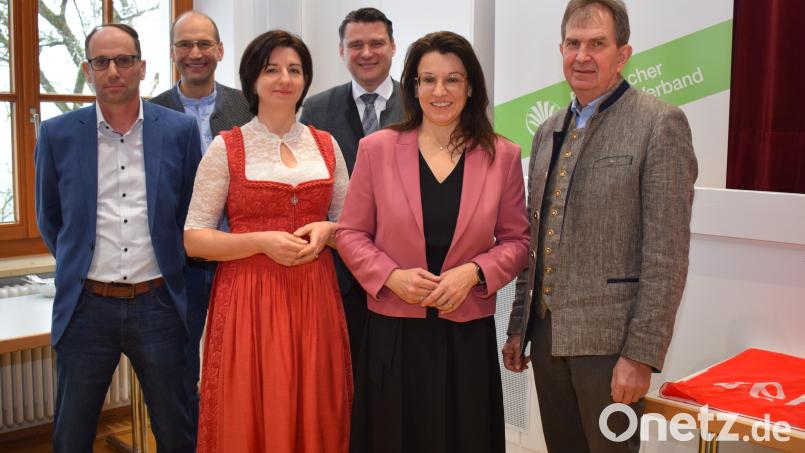 Die Protagonisten beim "Tage des ländlichen Raumes" des BBV-Kreisverbandes Schwandorf waren von links: Stellvertretender BBV-Kreisobmann Michael Hofmann, BBV-Vizepräsident Ely Eibisch, Kreisbäuerin Sabine Schindler, Landrat Thomas Ebeling, Parlamentarische Staatssekretärin Martina Engelhardt-Kopf und BBV-Kreisobmann Josef Irlbacher. Bild: bnr