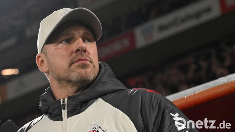 Kölns Trainer Kwasniok will von schlechter Stimmung beim 1. FC Köln nichts wissen. Bild: Federico Gambarini/dpa