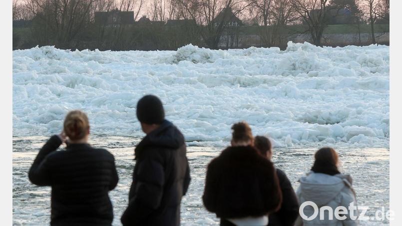 Zahlreiche Menschen nutzten das Wochenendende, um an der Elbe ein seltenes Naturspektakel zu bewundern: Eisberge auf dem Fluss. Bild: Bodo Marks/dpa