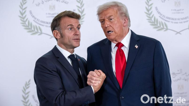 Trump droht: Sollte Frankreich dem „Friedensrat“ nicht beitreten, könnte es hohe Zölle geben. (Archivbild) Bild: Michael Kappeler/dpa