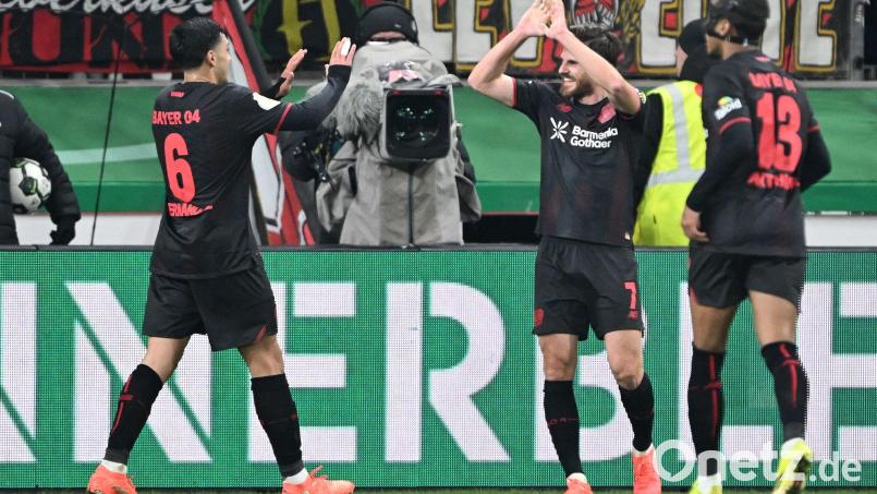 Leverkusens Jonas Hofmann jubelt über sein Tor zum 3:0 gegen den FC St. Pauli. Bild: Federico Gambarini/dpa