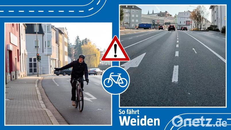 Wie verhalten sich Rad- und Autofahrer am und rund um den Adolf-Kolping-Platz richtig? Dazu hatten mehrere Leser von Oberpfalz-Medien Fragen. Bildmontage: Marina Gube