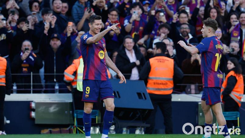 Robert Lewandowski erzielte das 1:0 für den FC Barcelona gegen Mallorca. Bild: Joan Monfort/AP/dpa