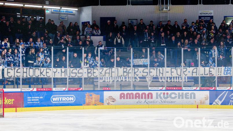 Die Fans der Blue Devils Weiden protestierten beim Heimspiel gegen die Kassel Huskies abermals gegen die höheren Eintrittspreise und verweigerten zeitweise die Unterstützung. Bild: Elke Englmaier