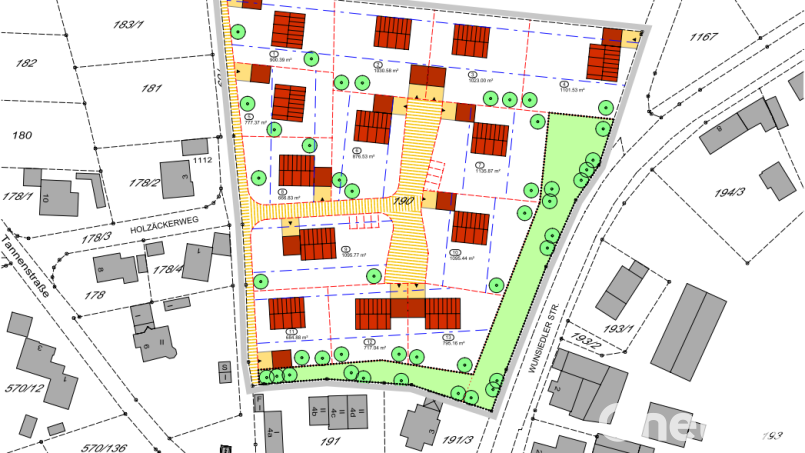 Zwischen Holäckerweg und Staatsstraße nach Nagel wird das neue Baugebiet mit nun 14 Parzellen entstehen. Bild: Repro: Christian Drehobel