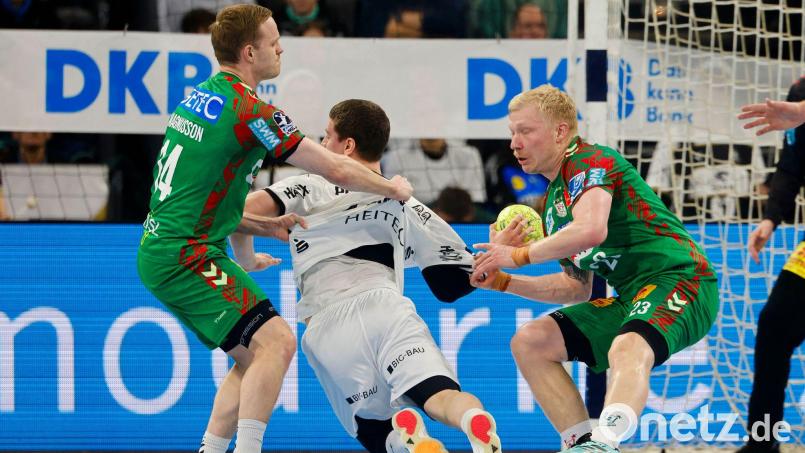 Waren beste Werfer beim Sieg des SC Magdeburg gegen GWD Minden: Omar Ingi Magnusson (l) und Magnus Saugstrup (r). (Archivbild) Bild: Frank Molter/dpa