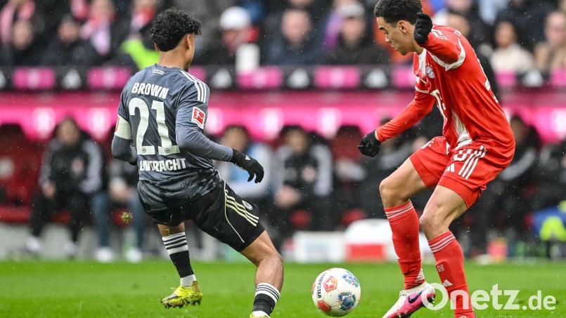 Jamal Musiala (r) in Aktion gegen Eintracht Frankfurt. Bild: Harry Langer/dpa