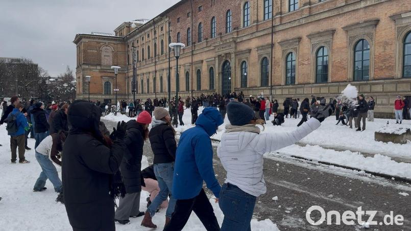 Nach einem Aufruf in den Sozialen Medien haben sich mehrere Hundert Menschen an einer Schneeballschlacht beteiligt. Bild: Theo Miess/dpa