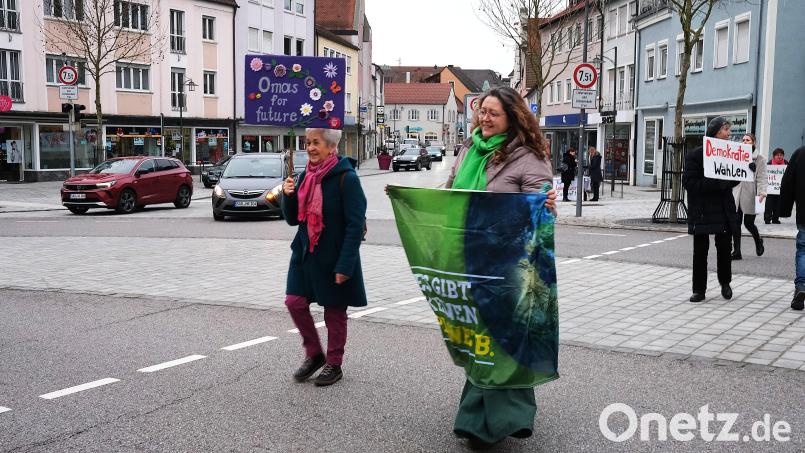 Die "Omas for future" demonstrierten am Schwandorfer Wendelinplatz für Klimaschutz und Demokratie. Bild: Hirsch
