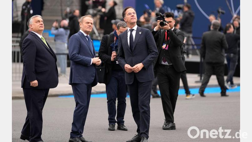 Kann Nato-Generalsekretär Mark Rutte (r) in dem aktuellen Konflikt vermitteln? Ungarns Ministerpräsident Viktor Orban (l) steckt mitten im Wahlkampf und steht unter Druck. (Archivbild) Bild: Virginia Mayo/AP/dpa