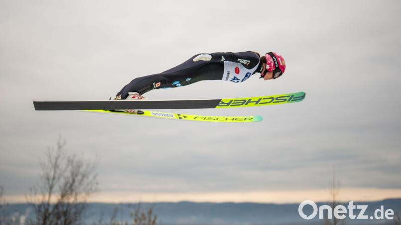 Skispringerin Agnes Reisch kam als beste Deutsche in Hinzenbach auf Rang sieben. Bild: Georg Hochmuth/APA/dpa