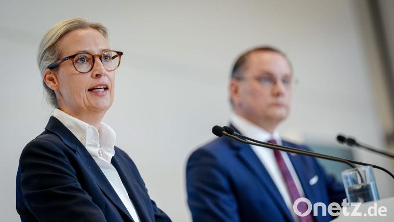 Alice Weidel und Tino Chrupalla stehen gemeinsam an der Spitze der AfD und sind auch Co-Vorsitzende der AfD-Bundestagsfraktion. (Archivfoto) Bild: Kay Nietfeld/dpa