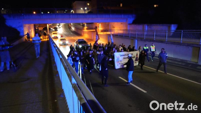 Demonstrationszug durch die Frauenrichter Straße. Bild: Rico Hartung