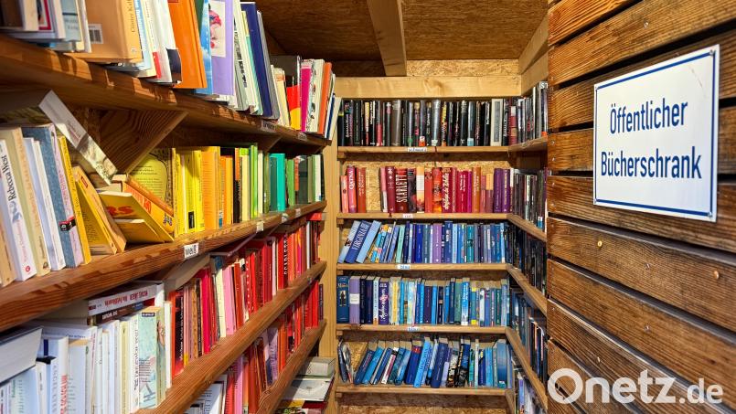 Ein Blick in den Bücherschrank in Poppenricht, der sich beim Rathaus befindet. Bild: Petra Hartl