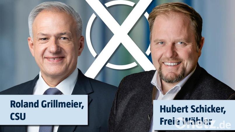 In der Stichwahl am 22. März entscheidet sich, wer von den beiden Kandidaten mehr als die Hälfte der abgegebenen Stimmen bekommt: Amtsinhaber Roland Grillmeier oder sein Herausforderer Hubert Schicker. Bildmontage: Oberpfalz-Medien/Bilder: Bewegter Blick/Wittmann.media