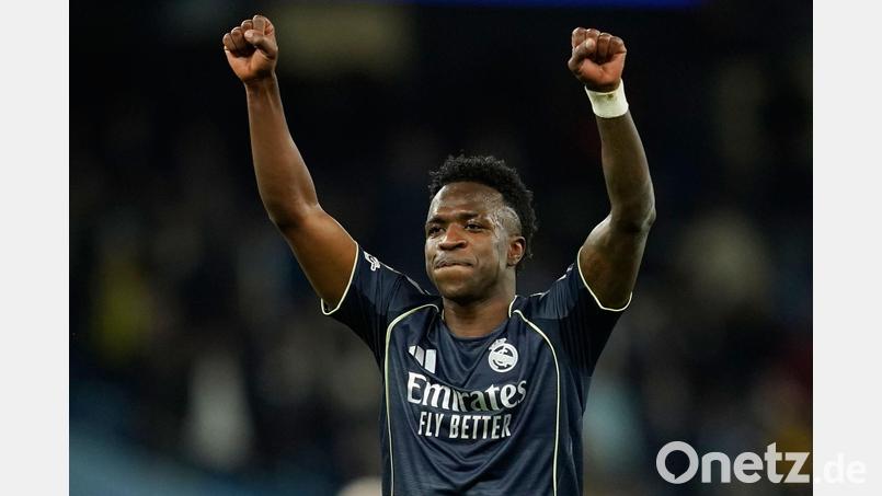 Vinicius Junior freut sich auf den FC Bayern als Gegner im Viertelfinale der Champions League. Bild: Dave Thompson/AP/dpa
