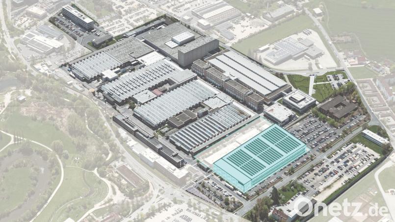 Die neue Fabrik (farblich gekennzeichnet) soll auf dem jetzigen Parkplatz vor dem Haupteingang entstehen. Bild: Siemens AG