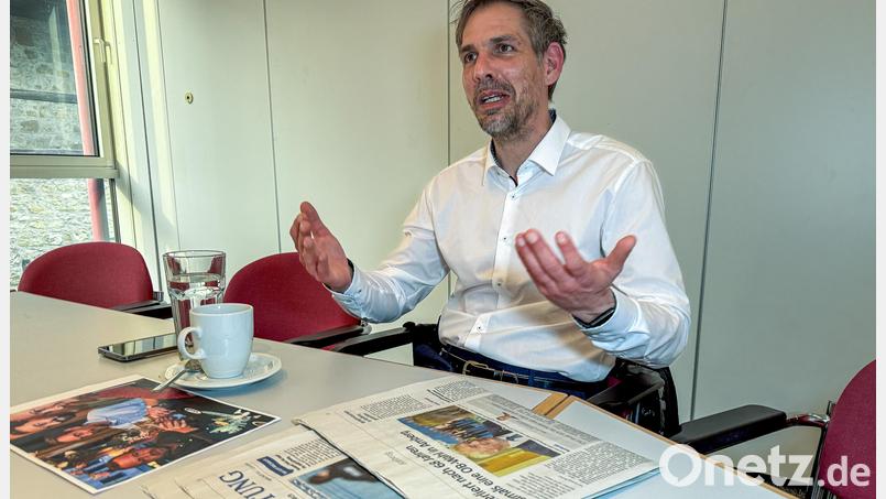 Der neue Amberger Oberbürgermeister Michael Fritz (FW) beim Redaktionsgespräch mit Oberpfalz-Medien. Bild: Stephan Huber