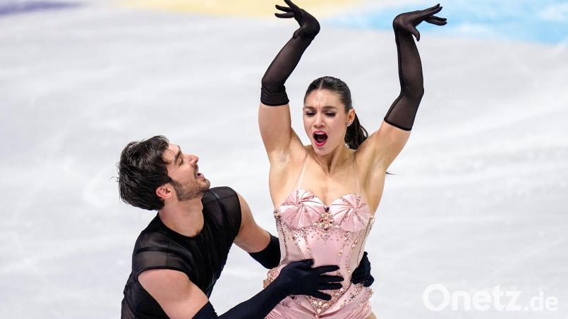 Das Eistanz-Duo Laurence Fournier Beaudry (r) und Guillaume Cizeron aus Frankreich ist bei der WM auf Goldkurs. Bild: Petr David Josek/AP/dpa