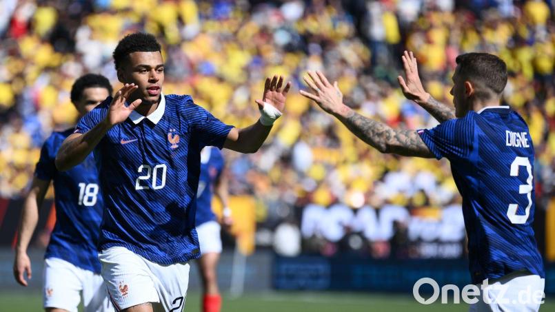 Désiré Doué (l) brachte Frankreich im WM-Testspiel gegen Kolumbien in Führung und traf auch zum 3:0. Bild: Nick Wass/FR67404 AP/AP/dpa