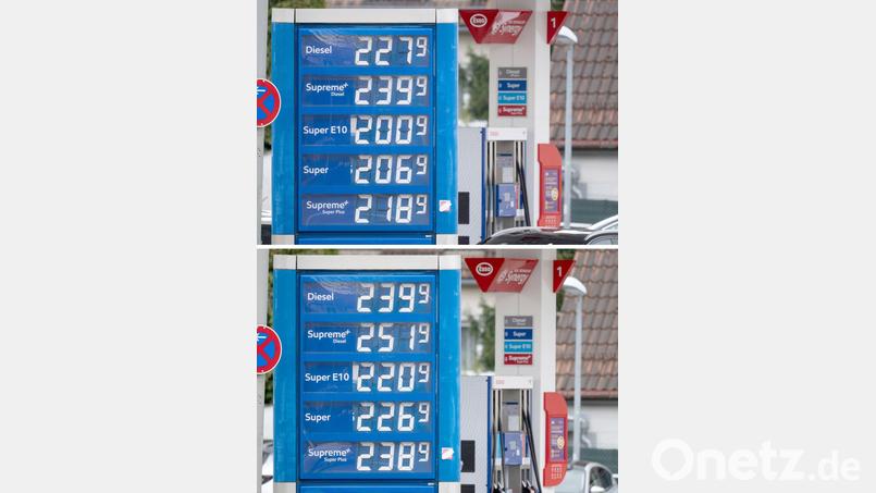 An dieser Tankstelle wurden die Preise mittags teils deutlich angehoben. Bild: Marijan Murat/dpa