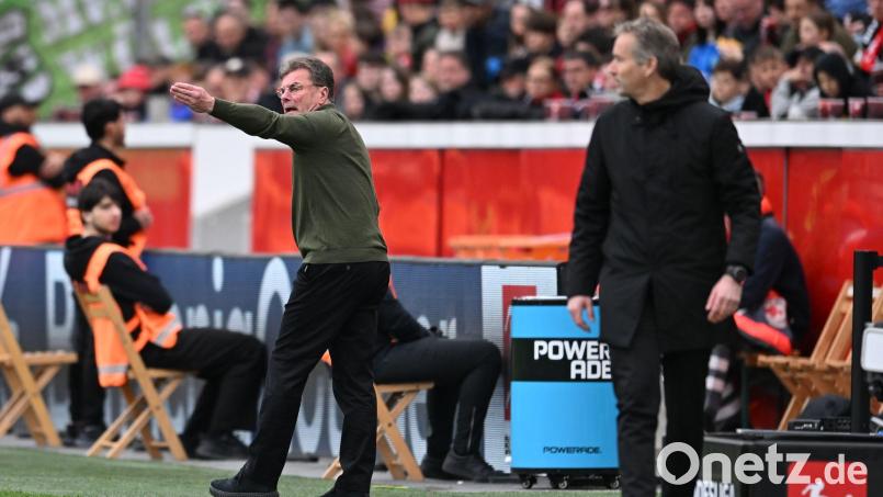Wolfsburgs Trainer Dieter Hecking (l) war unzufrieden mit der Leistung des Schiedsrichters. Bild: Fabian Strauch/dpa