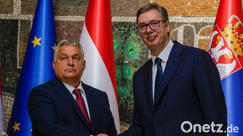 Ungarns Ministerpräsident Viktor Orban und Serbiens Staatspräsident Aleksandar Vucic pflegen gute Beziehungen. (Archivbild) Bild: Darko Vojinovic/AP/dpa