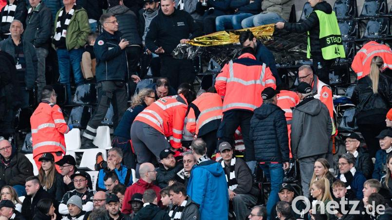 Nach dem medizinischen Notfall beim Spiel zwischen Eintracht Frankfurt und dem 1. FC Köln ist der betroffene Zuschauer gestorben. Bild: Uwe Anspach/dpa