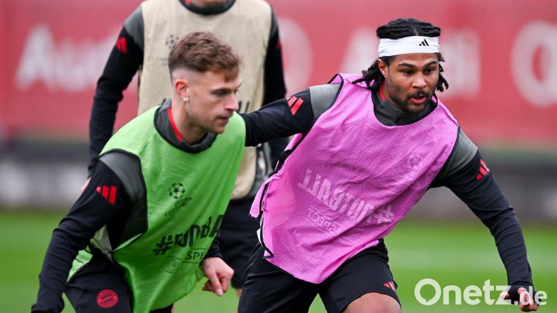Joshua Kimmich (l) und Serge Gnabry in Aktion beim Abschlusstraining. Bild: Sven Hoppe/dpa