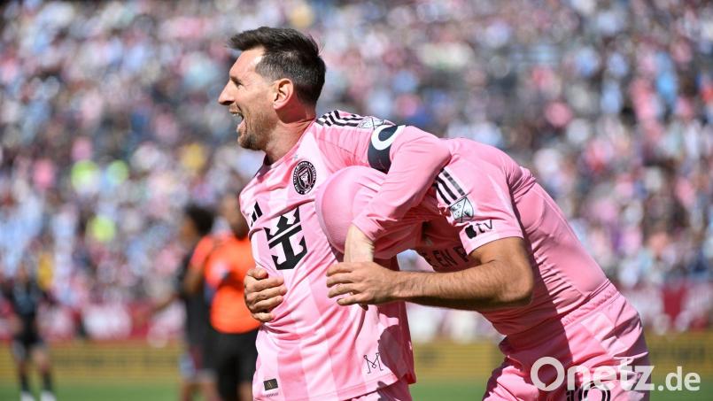 Lionel Messi traf beim Miami-Sieg gleich doppelt. Bild: Geneva Heffernan/AP/dpa