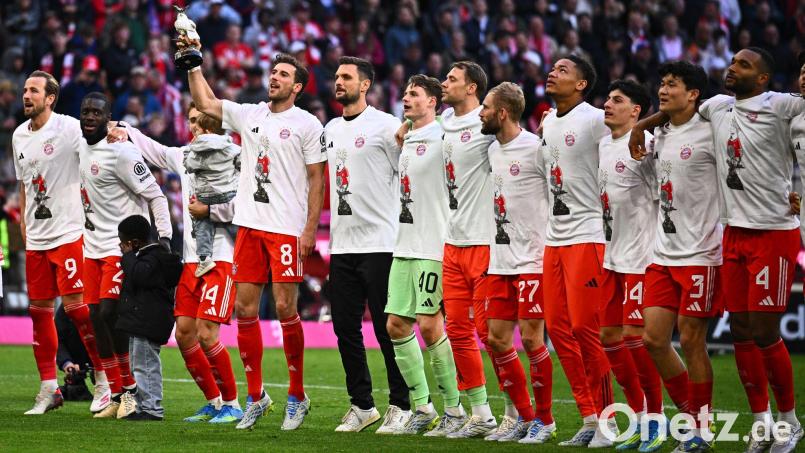Die Bayern-Profis feiern den Titel auf dem Rasen. Bild: Tom Weller/dpa