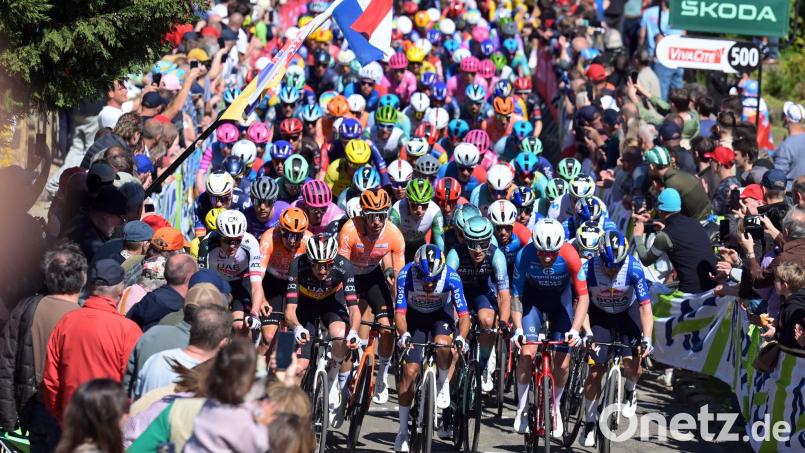 Dreimal mussten die Radprofis die bis zu 19 Prozent steile Mur von Huy hinauf. Bild: David Pintens/Belga/dpa