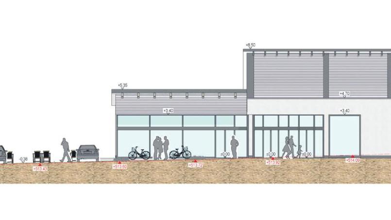 Die Süd-Ansicht der geplanten Norma-Filiale in Moosbach. Grafik: Plus-Energie Architektur
