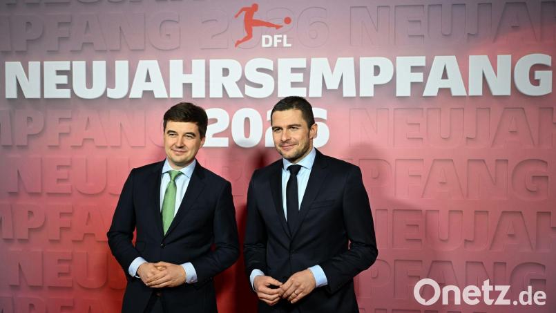 Steffen Merkel (l.) und Marc Lenz: DFL-Bosse äußern sich zum Thema Investoren. (Archivbild) Bild: Florian Wiegand/dpa